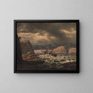 a shipwreck on the coast of Norway - Johan Christian Dahl — framed artwork on a wall