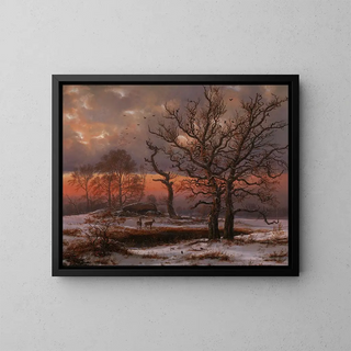 Danish winter landscape with dolmen - Johan Christian Dahl — framed artwork on a wall
