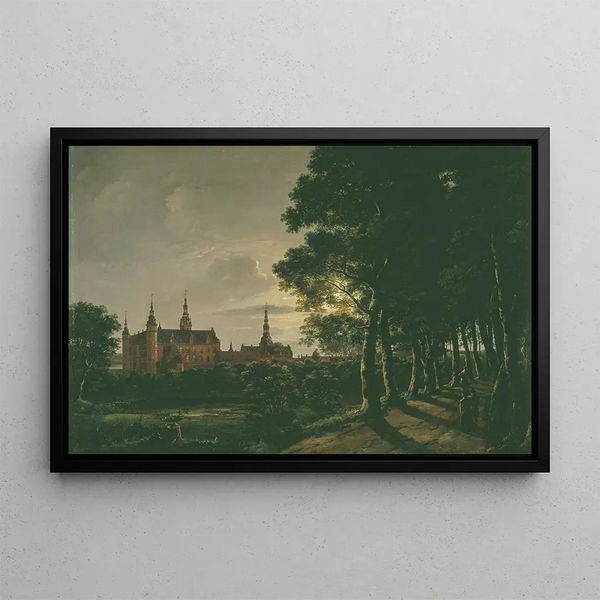 Château de Frederiksborg au clair de lune - Johan Christian Dahl — framed artwork on a wall