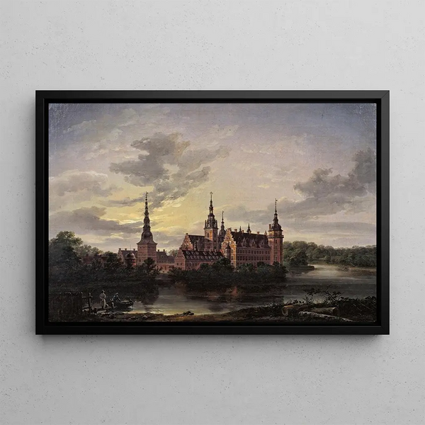 Château de Frederiksborg au clair de lune - Johan Christian Dahl — framed artwork on a wall