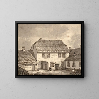 Interior Farm Scene at Sør - Johan Christian Dahl — framed artwork on a wall