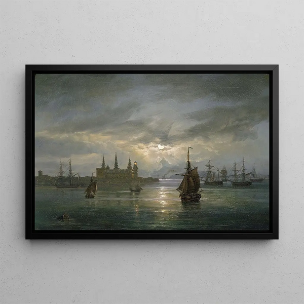 Château de Kronborg au clair de lune - Johan Christian Dahl — framed artwork on a wall