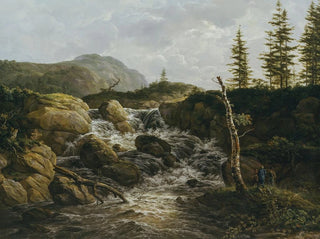 Mountainous landscape painting with a waterfall in Norway - Johan Christian Dahl — artwork view