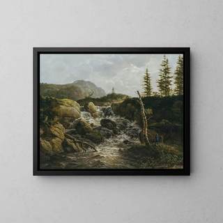 Mountainous landscape painting with a waterfall in Norway - Johan Christian Dahl — framed artwork on a wall