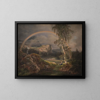 Norwegian Landscape Painting with a Rainbow - Johan Christian Dahl — framed artwork on a wall