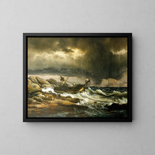 Shipwreck - Johan Christian Dahl — framed artwork on a wall