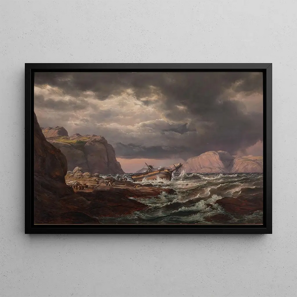 Shipwreck on the Norwegian Coast - Johan Christian Dahl — framed artwork on a wall