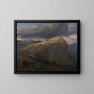 Sunset at Filefjell - Johan Christian Dahl — framed artwork on a wall