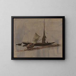 Two sailboats on the Elbe - Johan Christian Dahl — framed artwork on a wall