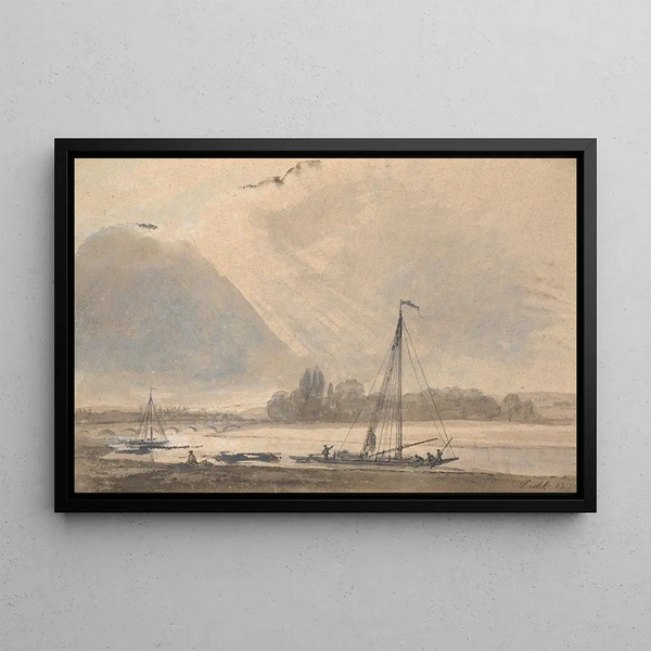 View of the Elbe near Dresden - Johan Christian Dahl — framed artwork on a wall