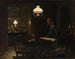 Interior painting with two women by oil lamp - Johan Christopher Schlichtkrull — artwork view