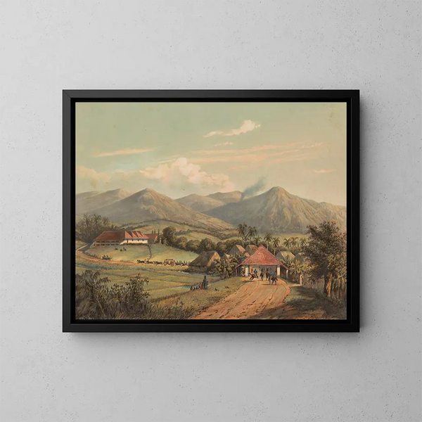 View of the road between Buitenzorg and Preanger The main road from Buitenzorg to the Preanger regencies - Johan Conrad Greive — framed artwork on a wall