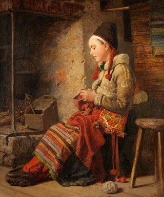 Johan Fredrik Hckert - Rttvik Girl by the Fireside.webp