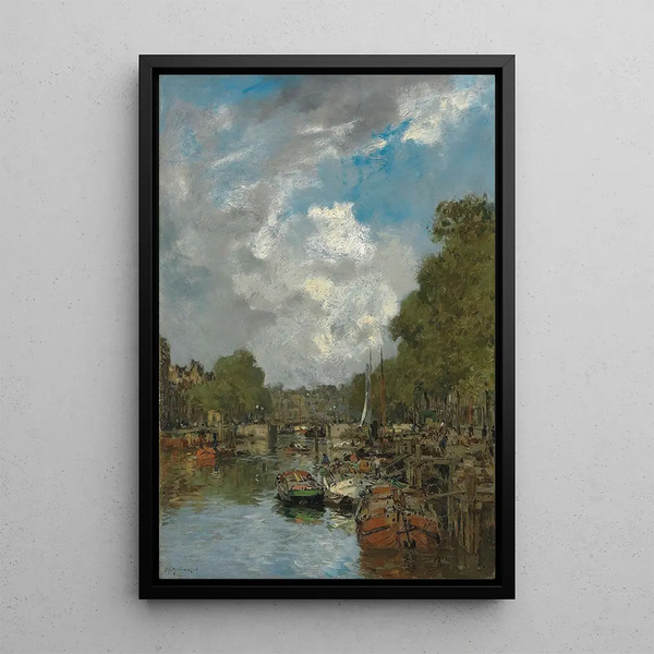 an animated canal in Rotterdam - Johan Hendrik van Mastenbroek — framed artwork on a wall
