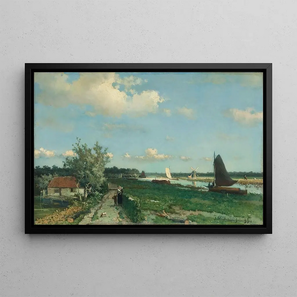 The Trekvliet Navigation Canal near Rijswijk known as View near the Geest Bridge - Johan Hendrik Weissenbruch — framed artwork on a wall