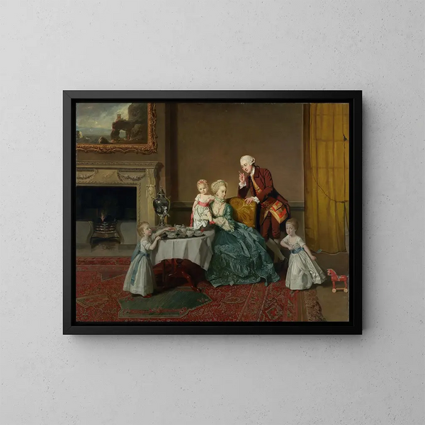 John Quatorzième Lord Willoughby de Broke and his family - Johan Joseph Zoffany — framed artwork on a wall