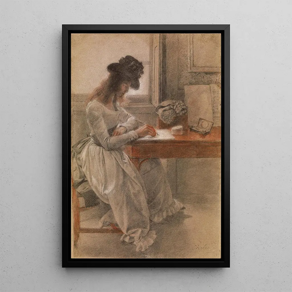 The artist Cecilia's daughter sitting at a desk - Johan Joseph Zoffany — framed artwork on a wall