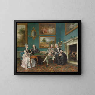 La famille Dutton dans le salon de Sherborne Park, Gloucestershire - Johan Joseph Zoffany — framed artwork on a wall