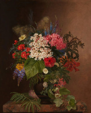 Johan Laurentz Jensen - Convulvulus lupins speedwell and fuschia in a vase.webp