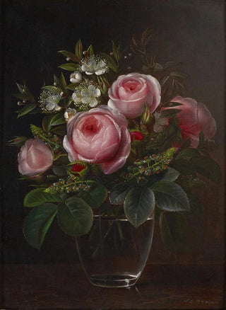 Johan Laurentz Jensen - Roses and Tree Anemones in a Glass Vase.webp