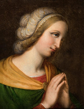Johan Ludvig Lund - Head and shoulders portrait of a praying woman Copy of a painting by Perugino.webp