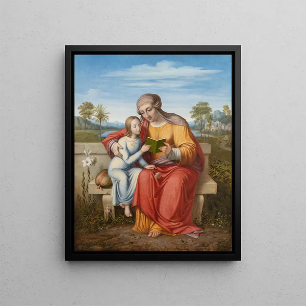 Sainte Anne enseignant à la Vierge à lire - Johan Ludvig Lund — framed artwork on a wall