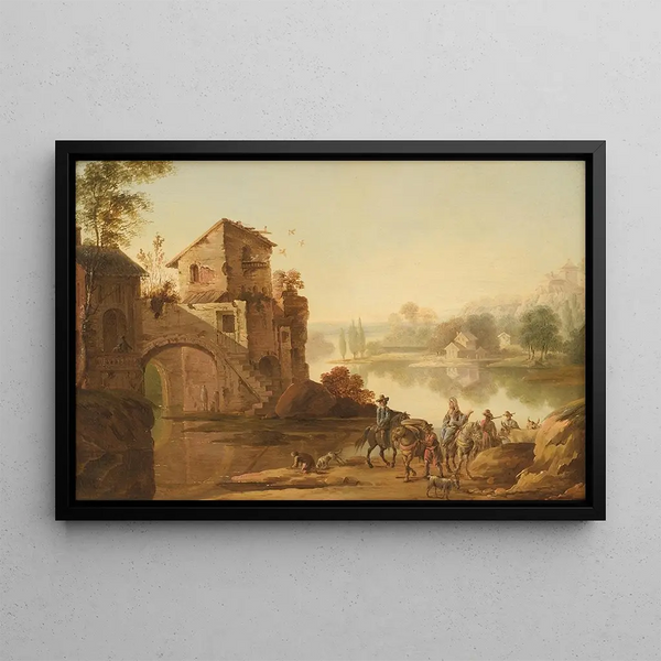 Landscape in the Italian style - Johan Mandelberg — framed artwork on a wall