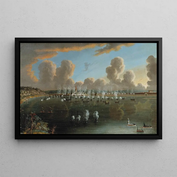 The Battle of Fredrikshamn on May 15, 1790 - Johan Tietrich Schoultz — framed artwork on a wall