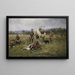 Sami painting depicting reindeer that have been slaughtered - Johan Tirn — framed artwork on a wall