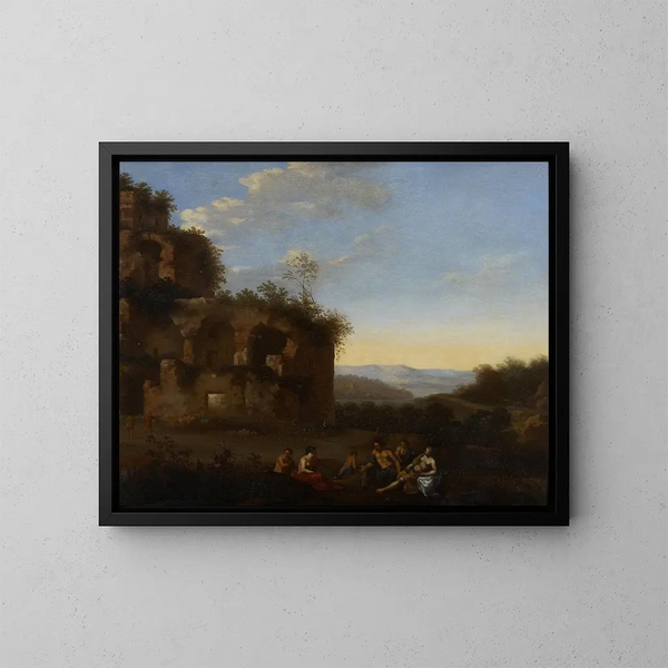 Italian landscape painting with figures - Johan van Haensbergen — framed artwork on a wall