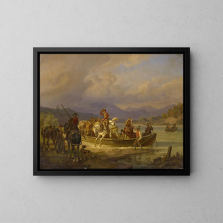the horsemen disembarking from a ship - Johann Adam Klein — framed artwork on a wall