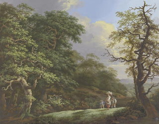 Oak Tree in the Foreground, a woman with a basket on her head accompanied by a man and a boy - Johann Albrecht Friedrich Rauscher — artwork view