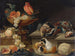Nature morte with a parrot, poultry, guinea pigs, and fruits - Johann Amandus Winck — artwork view