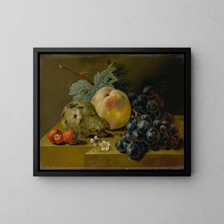 Still life with ripening fruits on a stone ledge - Johann Amandus Winck — framed artwork on a wall