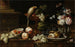 Still life with flowers and fruits, a parrot, and various insects on a ledge - Johann Amandus Winck — artwork view