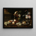 Still life with flowers and fruits, a parrot, and various insects on a ledge - Johann Amandus Winck — framed artwork on a wall
