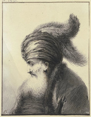 Johann Andreas Benjamin Nothnagel - Brtiger Alter mit Turban mit zwei langen Federn im Profil nach links.webp