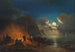 Romantic campfire painting under moonlight - Johann Anton Castell — artwork view