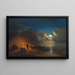 Romantic campfire painting under moonlight - Johann Anton Castell — framed artwork on a wall