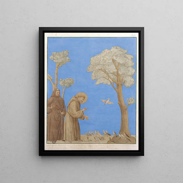 Saint François preaching to the birds - Johann Anton Ramboux — framed artwork on a wall