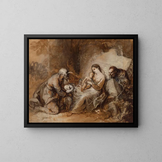 The Holy Family with Saint John the Baptist, Saint Elizabeth, and Saint Zechariah - Johann Anton de Peters — framed artwork on a wall