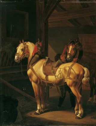 Johann Baptist Dallinger von Dalling - Zwei Zugpferde Im Stall.webp