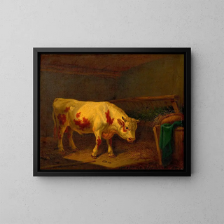Cow in the Stable - Johann Baptist Dallinger von Dalling the Younger — framed artwork on a wall