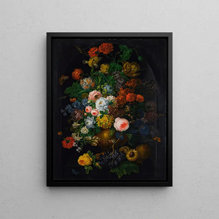 Johann Baptist Drechsler - A still life of flowers in a vase with butterflies.webp