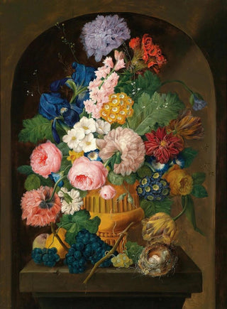 Johann Baptist Drechsler - Still Life Of Flowers With A BirdS Nest.webp