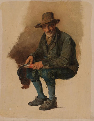 Johann Baptist Kirner - Alter italienischer Bauer einen Rettich mit der Sichel schlend.webp