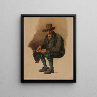 Johann Baptist Kirner - Alter italienischer Bauer einen Rettich mit der Sichel schlend.webp