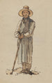 Peasants with wide-brimmed hat leaning on a hoe - Johann Baptist Kirner — artwork view