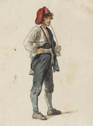 Johann Baptist Kirner - Italiener mit roter Zipfelmtze eine langstielige Pfeife rauchend.webp
