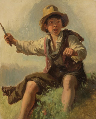 Johann Baptist Kirner - Italienerbub auf einem Heukarren sitzend.webp